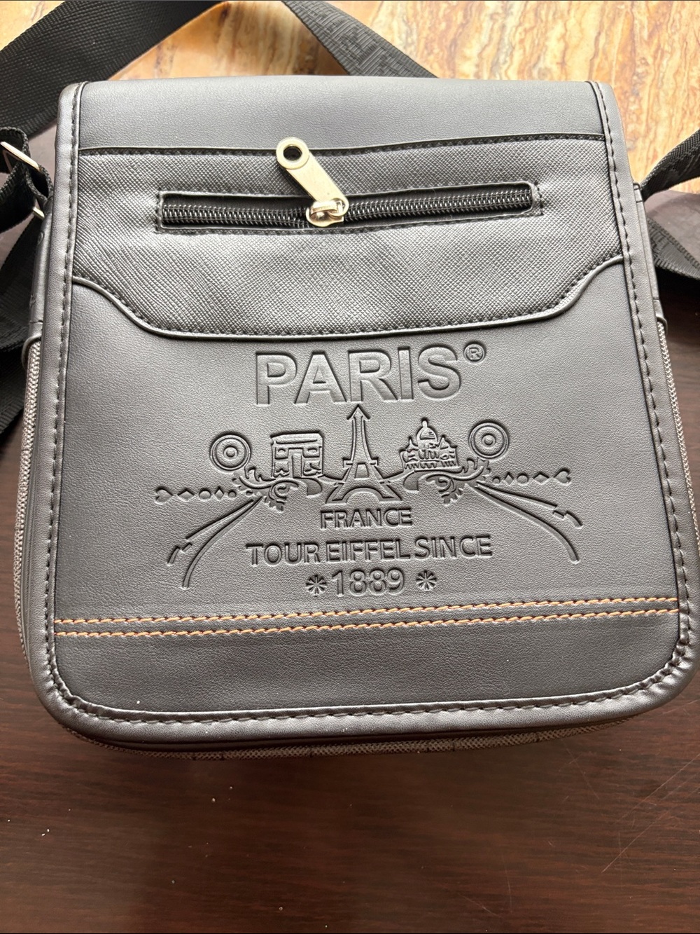 Paris Embossed Black Crossbody Bag
